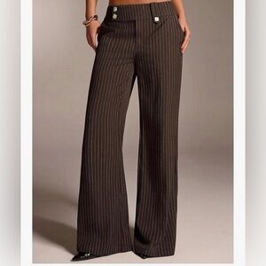 Wide Leg Pinstripe Pants - coffee brown